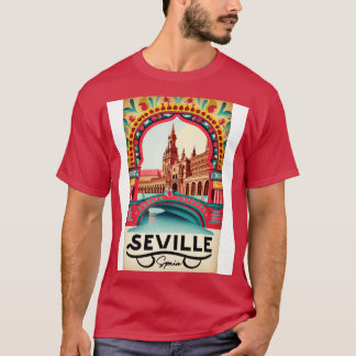 A Vintage Travel Art von Sevilla Spanien Rodelbahn T-Shirt