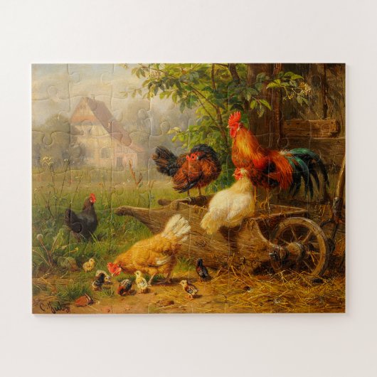 A Watchful Eye Carl Jutz 1916 Farmyard Rooster Puzzle (Horizontal)