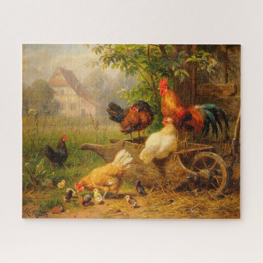 A Watchful Eye Carl Jutz 1916 Farmyard Rooster Puzzle (Horizontal)