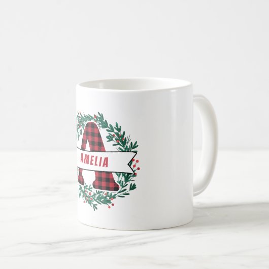 A! Weihnachts-Monogramm-Wraath-Muster Kaffeetasse (VorderseiteRechts)