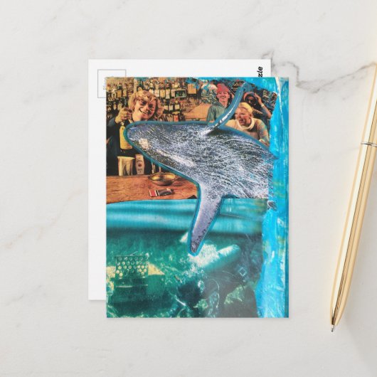 A Whale of a Time A Surreal Collage Postkarte (Vorderseite/Rückseite Beispiel)