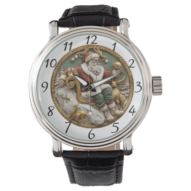 A whimsical Christmas scene with Santa and deer Armbanduhr (Vorderseite)