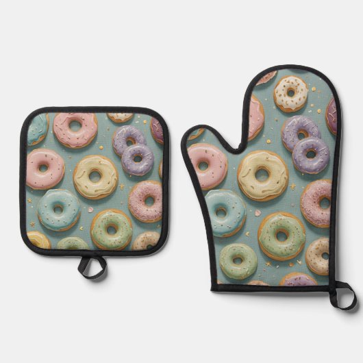 A Whimsical Pastel Donut Dream Ofenhandschuh & Topflappen-Set (Vorderseite)