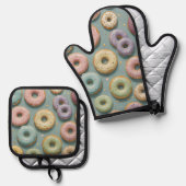 A Whimsical Pastel Donut Dream Ofenhandschuh & Topflappen-Set (Vorderseite/Rückseite)