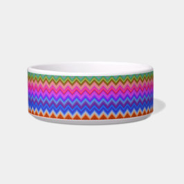 A white ceramic bowl features colorful zigzag napf