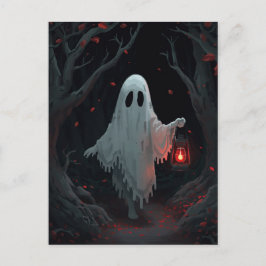 A white ghost holding a red lantern in a hamfores postkarte