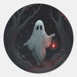 A white ghost holding a red lantern in a hamfores runder aufkleber