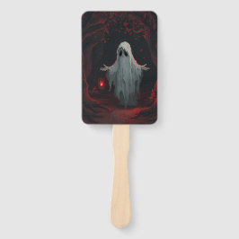 A white ghost holding a red lantern with red leave fächer