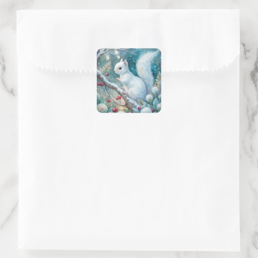 A White Squirrel Quadratischer Aufkleber (Tasche)