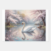 A white swan on a lake in a pink world - Decoupage Geschenkpapier Set (Vorderseite)