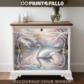 A white swan on a lake in a pink world - Decoupage Geschenkpapier Set