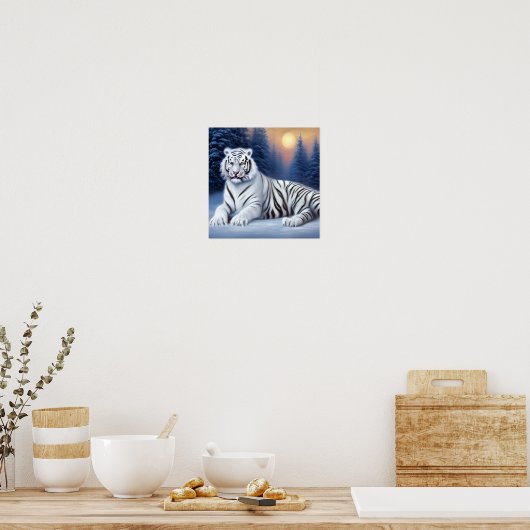 A White Tiger Sitting in the Snow Poster (Küche)