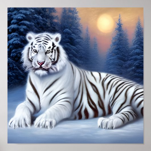 A White Tiger Sitting in the Snow Poster (Vorne)
