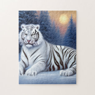 A White Tiger Sitting in the Snow Puzzle