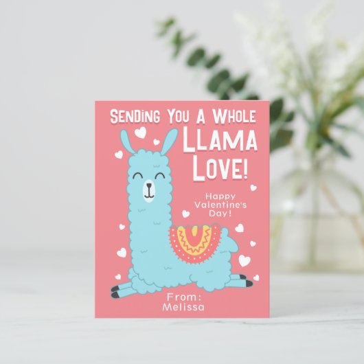 A Whole Llama Love Classroom Valentine's Day Card (Stehend Vorderseite)