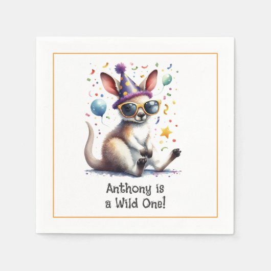 "A Wild One" Kangaroo Geburtstagsparty Serviette (Vorderseite)