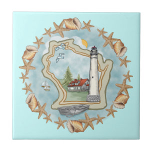 A Wisconsin Muscheln Leuchtturm Tile Fliese
