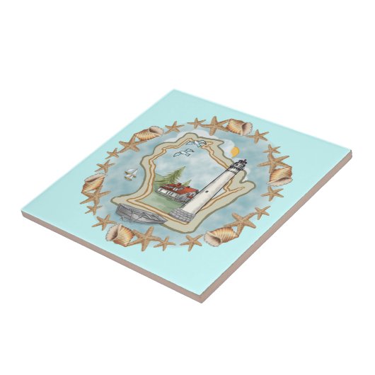 A Wisconsin Muscheln Leuchtturm Tile Fliese (Seite)