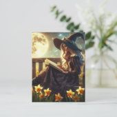 A Witch Reading Near the Daffodils Full Moon Night Postkarte (Stehend Vorderseite)