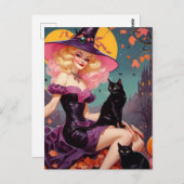 A witch with her black cats postkarte (Vorne/Hinten)