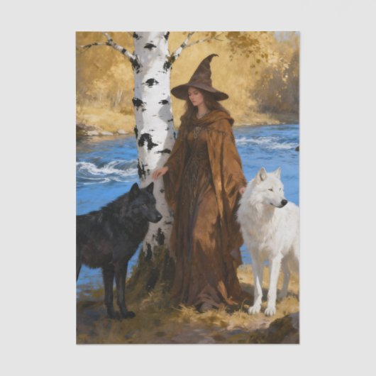 A Witch With Her Wolf Friends decoupage Seidenpapier (Vorderseite)