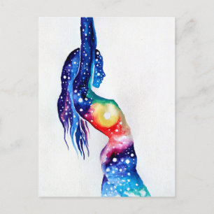 A woman and the universe inside her soul postkarte