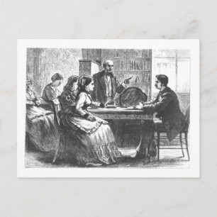 A woman negotiates with a factory manager, assist postkarte