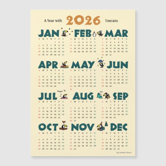 A Year with Toucans: Calendar 2026 マグネットカード Magnetkarte (Vorderseite)