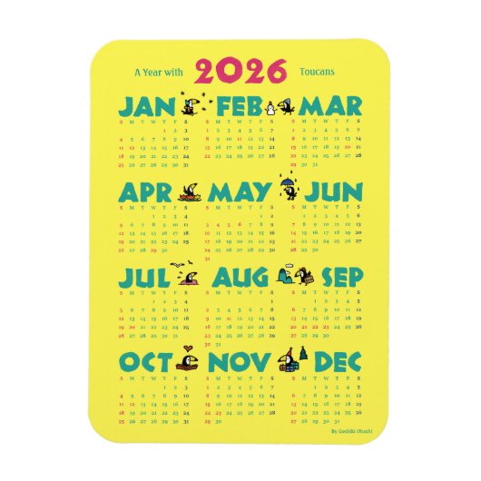 A Year with Toucans: Calendar 2026-Yマグネットカード Magnet (Vertikal)