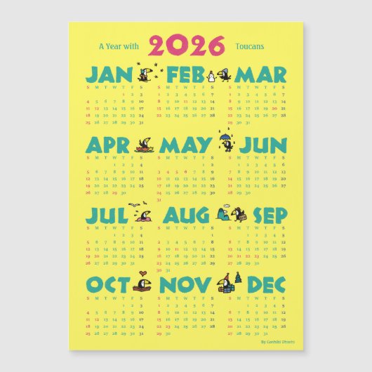 A Year with Toucans: Calendar 2026-Y マグネットカード Magnetkarte (Vorderseite)