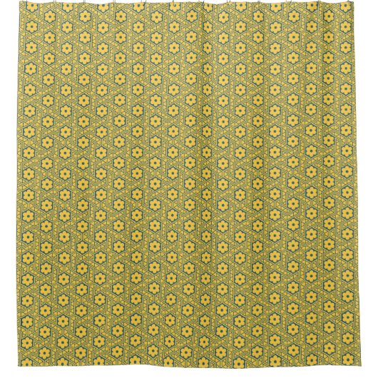 A yellow and blue Indian lattice flower pattern  Duschvorhang (Vorderseite)