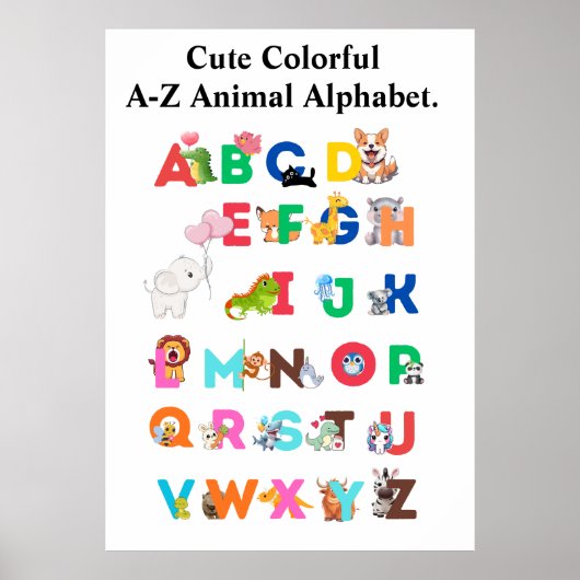 A-Z Animal Alphabet - Niedliche farbige ABC Poster (Vorne)