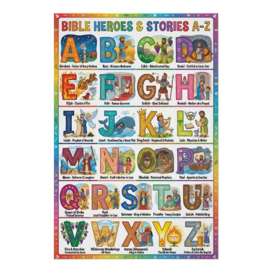 A-Z Bible Heroes and Stories Alphabet Poster (Vorderseite)