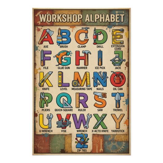 A-Z Handwerkzeuge Alphabet Poster (Vorderseite)
