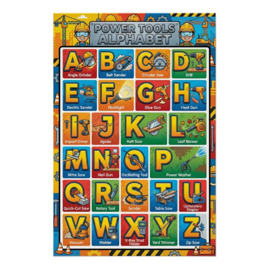 A-Z Power Tools Alphabet Poster (Vorderseite)