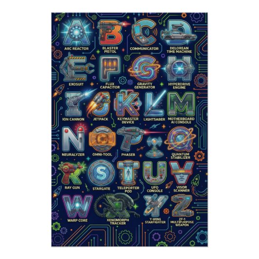 A-Z Sci-Fi-Alphabet Poster (Vorderseite)