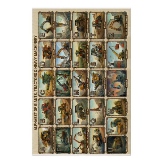 A-Z Tractors and Heavy Equipment Alphabet Poster (Vorderseite)