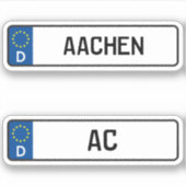 Aachen kenntning, deutsches Kfz-Genehmigungszeiche Aufkleber (Vorderseite)