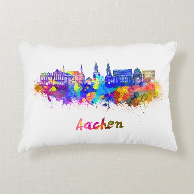 Aachen skyline im Watercolor Zierkissen (Vorderseite)