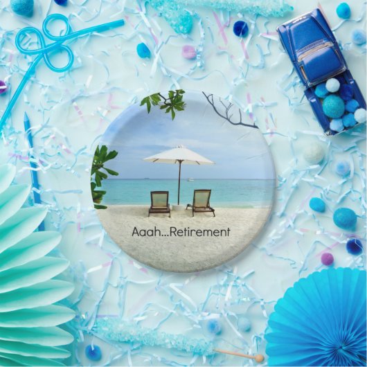 Aah...Ruhestand, entspannende Strandszene, Pappteller (Party)