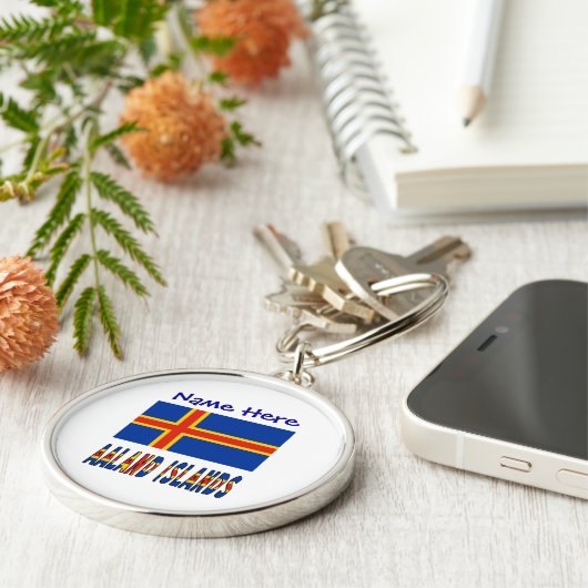 Aaland Islands Ålander Flag Blau Personalisiert Schlüsselanhänger (Seite)