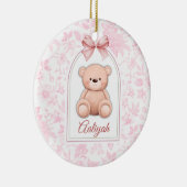 Aaliyah | Benutzerdefiniertes rosa Teddy-Bär-Kinde Keramik Ornament (Rechts)