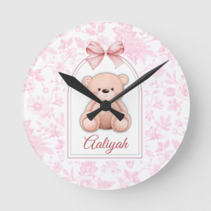 Aaliyah Benutzerdefiniertes rosa Teddy-Bär-Kinde Runde Wanduhr