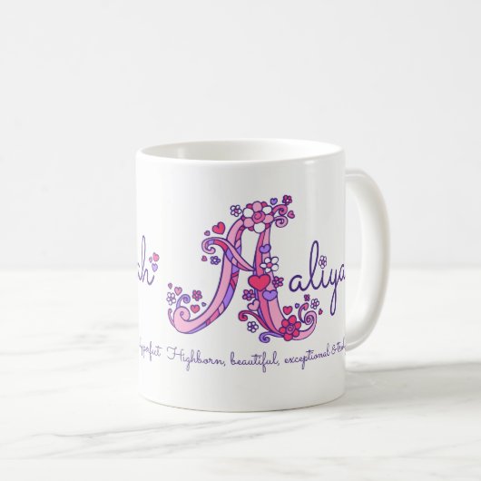 Aaliyah dekorative A Monogramm-Tasse Kaffeetasse (VorderseiteRechts)