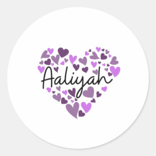 Aaliyah, lila Herzen Runder Aufkleber