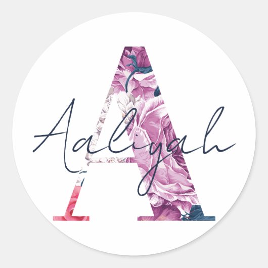 Aaliyah Name Custom Sticker Girls Label Floral A (Vorderseite)