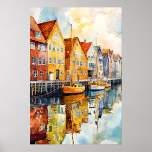 Aarhus Aquarell Vintage Nationalplakat Skigebiet Poster