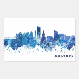 Aarhus Denmark Skyline Blue Rechteckiger Aufkleber
