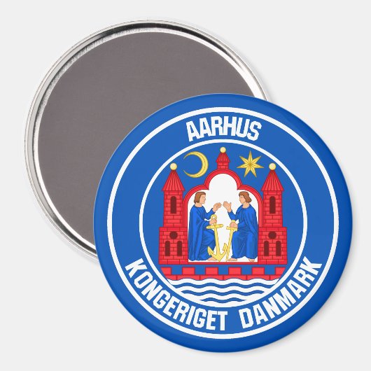 Aarhus Round Emblem Magnet (Vorderseite/Rückseite)