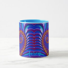 AARON ~ GLOSSY 3D Zany Blue Yellow Fraktal ~ Tasse